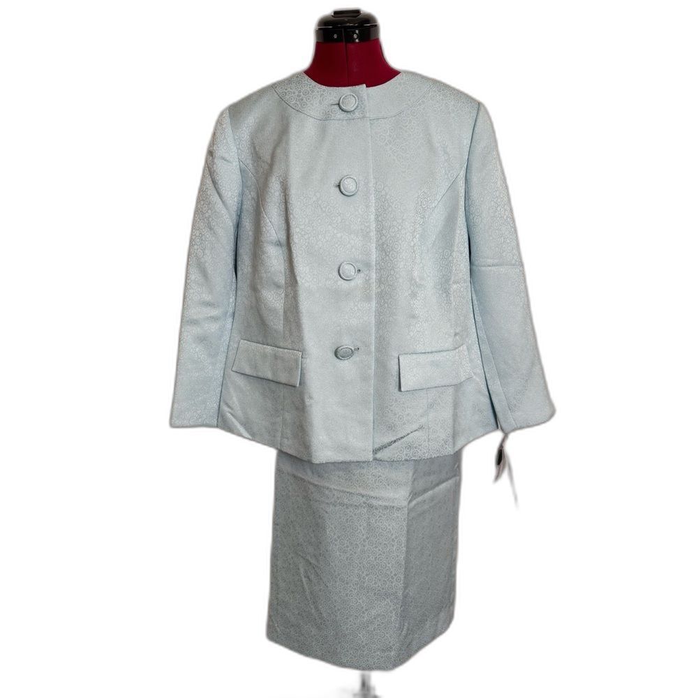 NWT Le Suit Skirt Suit Women's Size 14W Caribbean Blue 2-Piece Set Blazer & Skir